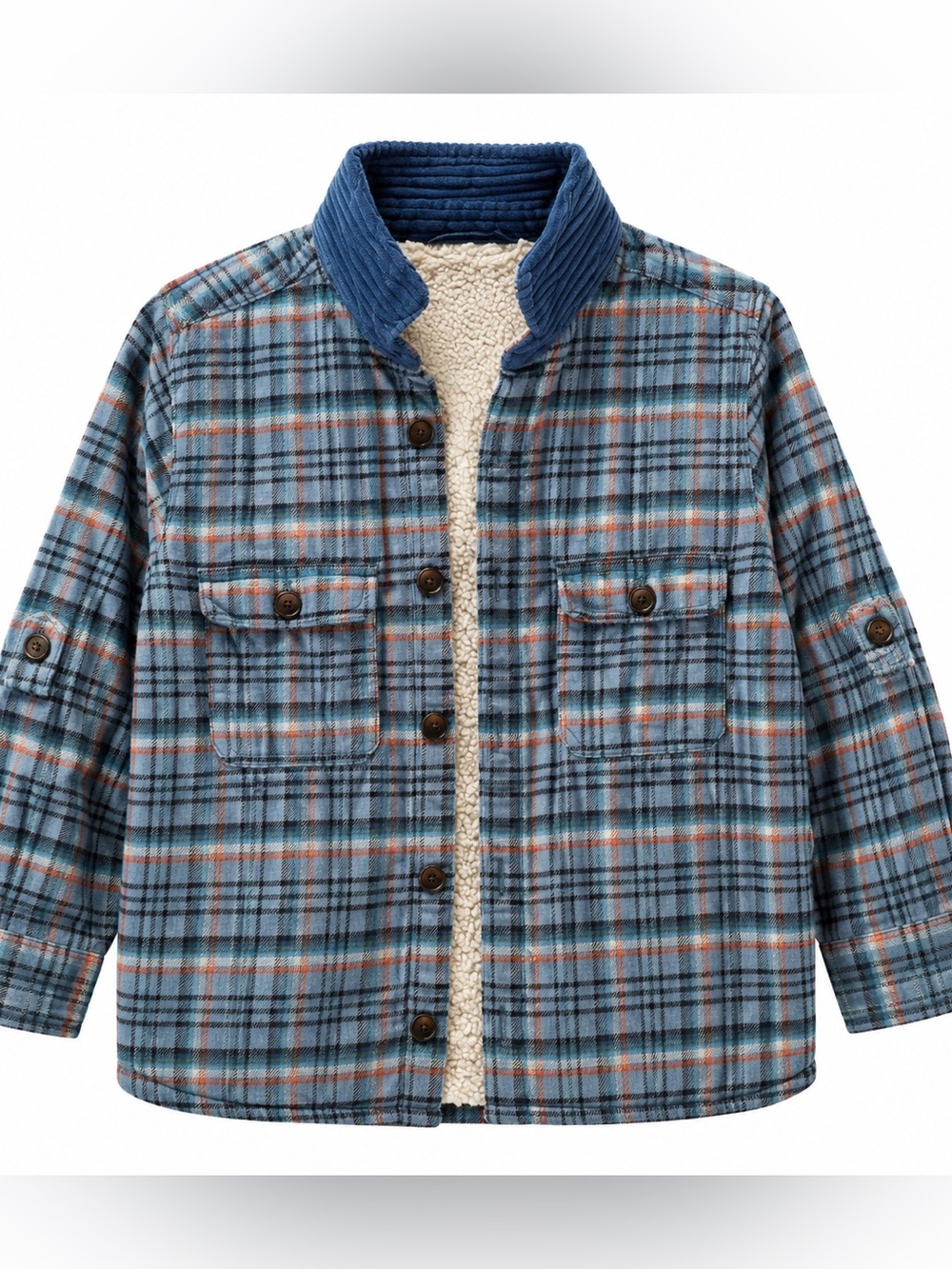Maison Me Sam Kids Blue Plaid Sherpa-Lined Shirt Jacket Size 8Y